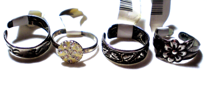 Lot/4 Adjustable 925 Sterling Silver Toe Rings-1 w/stones Super!  NWT (456n)