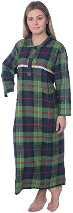 Details About Plus Size Women S Full Length Brushed Cotton Flannel Plaid Nightgown Lounger
