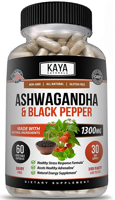 Organic Ashwagandha Capsules 1300mg Supplement w/ Black Pepper Root Powder