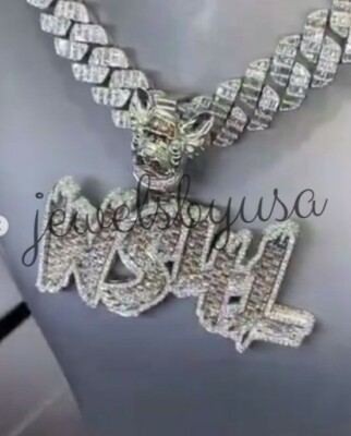 Pre-owned Nsg Men's 6ct Real Baguette Moissanite Ws4l Customize Name Number Pendant 925 Silver In White