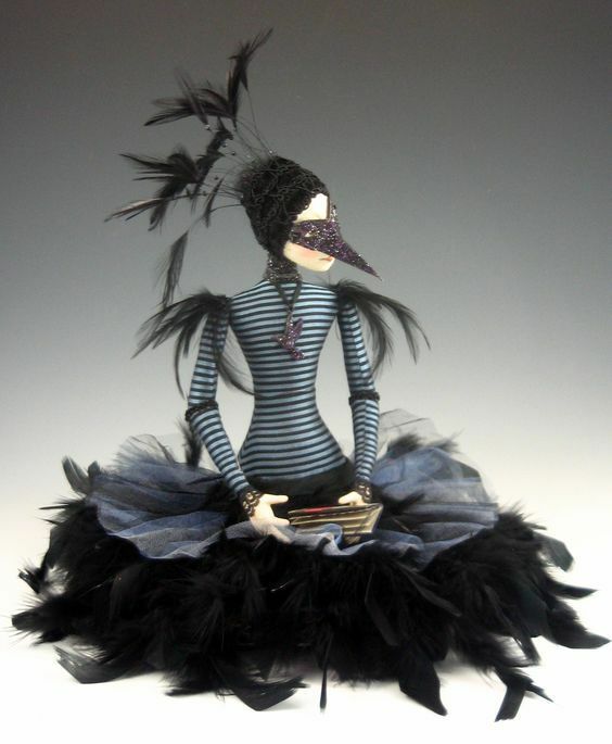 Cloth Art Doll Pattern Class Tutorial "The Raven" by Cindee