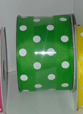 1 Green Polka Dot Ribbon wired edge 2''w x3 yds Easter,Spring