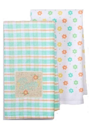 Happy Spring - Celebrate Easter Together Blue Plaid Kitchen Terry Towels 2-pk.