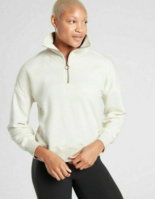 ATHLETA WOMEN'S OATMEAL 1/4 ZIP FUNNEL NECK COZY CARMA