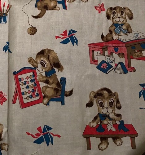 Vintage Fabric Dogs Puppy Dog Mom Puppies School Teacher Crafts Scraps
