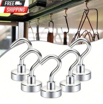 5pcs Strong Magnetic Hooks - Heavy Duty No-Nail Magnetic Suction Hooks - NEW