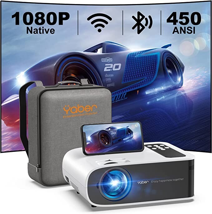YABER Pro V8 Movie Projector with WiFi 6 and Bluetooth,450