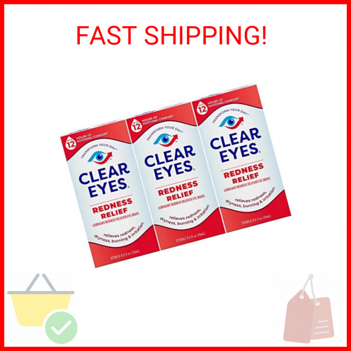 Clear Eyes Redness Eye Relief Eye Drops, 0.5 Fl Oz, Pack of 3