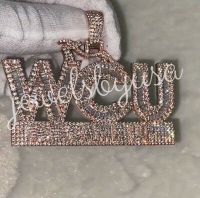 Pre-owned Nsg Men's 3.7ct Baguette Cubic Zirconia Customize Name Wcu Pendant 925 Silver In White