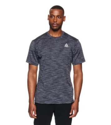 Reebok Men's Black Gray Short Sleeve Stride Performance T-Shirt Size M NEW
