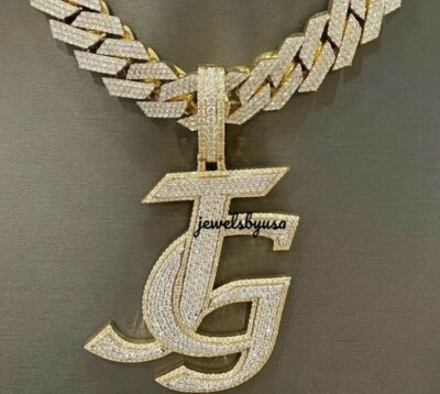 Pre-owned Nsg 3ct Real Moissanite Iced Men's Style Font "jg" Pendant Rope Chain 925 Silver In White