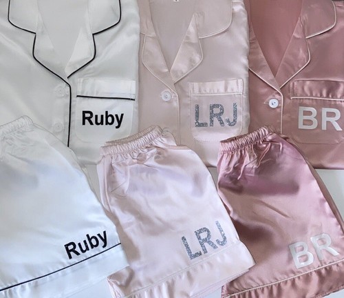 Personalised Children Adults Satin Pyjamas Wedding Matching kids eBay