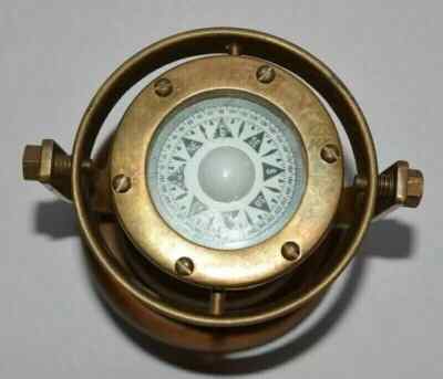 Antique brass nautical gimbal compass vintage ship's binnacle gimballed compass