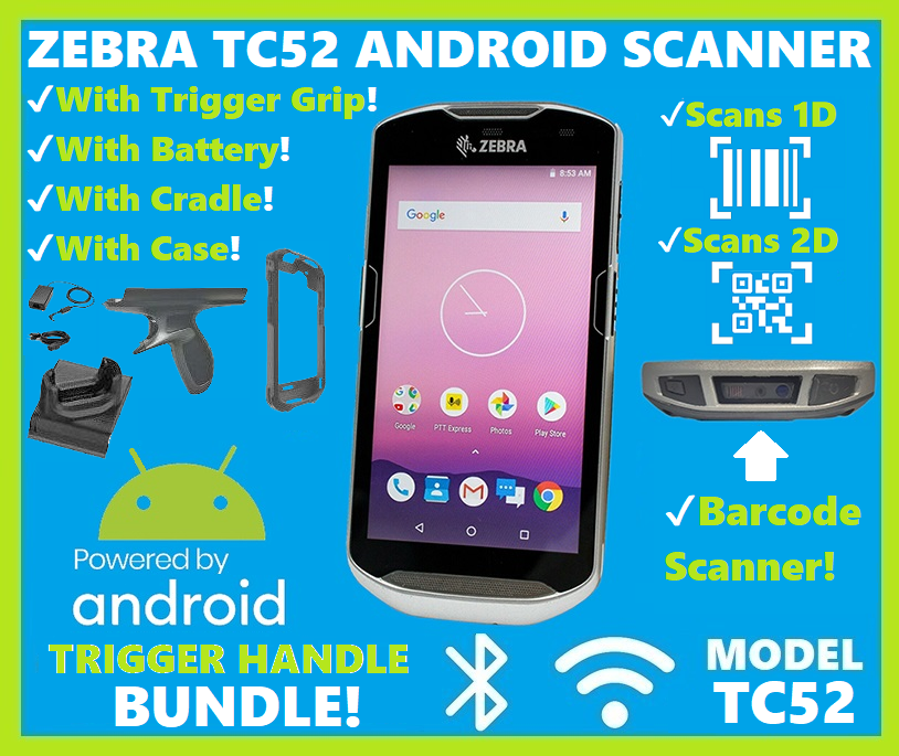 Zebra TC52 Android Barcode Scanner 2D/1D/QR, Cradle + Trigger Handle Bundle!🔥⭐