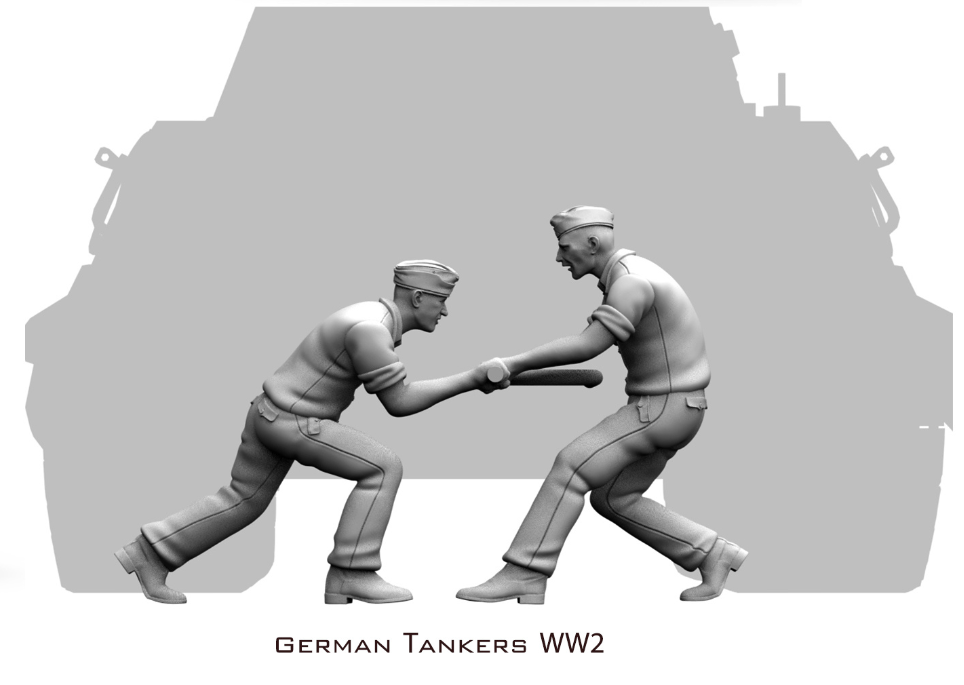 WW2 German Tankers x2  - diorama  - UNPAINTED 1/35, 1/72 or 1/32 scale