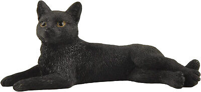 3 Inch black Cat Laying Hand Painted Mini Figurine Statue Sculpture  *NEW