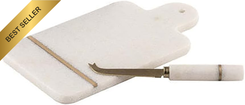 2Pc  Emerson White Marble Serving/Serve Cheese Board Plate for One W/Knife