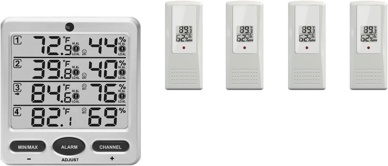Wireless Indoor/Outdoor 8-Channel Thermo-Hygrometer with Four Remote Sensors WS-