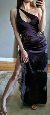 Agent Provocateur Soiree deep violet silk Dress M L lace purple maxi gown slip