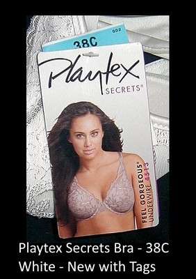 PLAYTEX Secrets BRA 38C EMBROIDERED LACE CUPS White #4513 NEW with TAGS