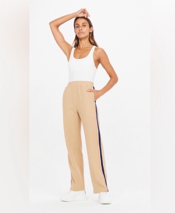 The Upside Jupiter Straight-Eg Trousers Tan Stripe Pants Size Medium
