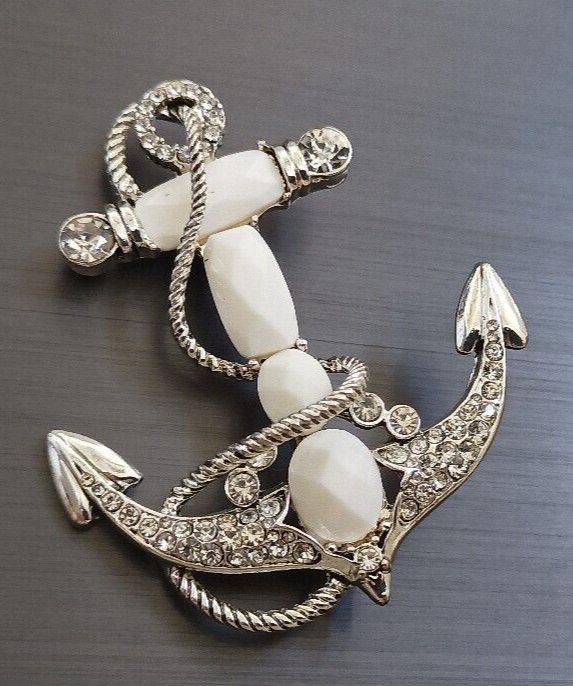 New Napier Silver Tone Ship Boat Anchor Pin