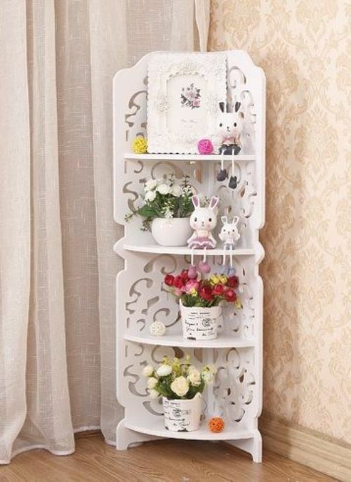 Mobile Mobiletto Angolare 4 Ripiani Scaffali In Legno Bianco 13517 bal