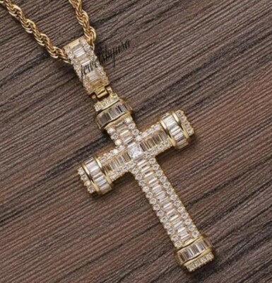 Pre-owned Nsg Balck Friday Men's 0.82ct Vvs Baguette Moissanite Cross Charm Pendant 925 Silver In White