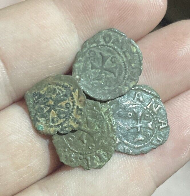 1200s-1500s Medieval Real Crusaders Spanish Silver Billon Coin Templar Cross 1u.