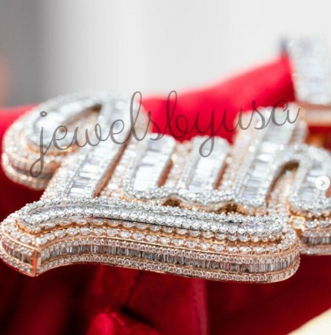 Pre-owned Nsg 3.5ct Men's Baguette Cubic Zirconia Customized Name Letter Charm Pendant In White