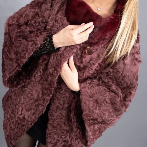 Pre-owned Handmade Women's Real Astrakhan Fur Swakara Fur Swinger Long Jacket Coat All Sizes In Red