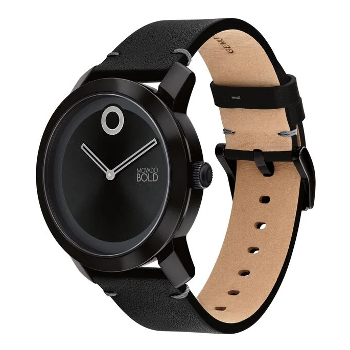 Pre-owned Movado Bold 3601054 Black Dial Black/brown/green Leather Strap Mens Watch Set