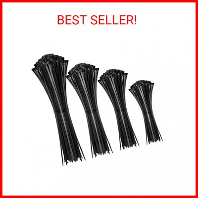 Cable Zip Ties,400 Pack Black Assorted Sizes 12+8+6+4 Inch,Multi-Purpose Self-Lo