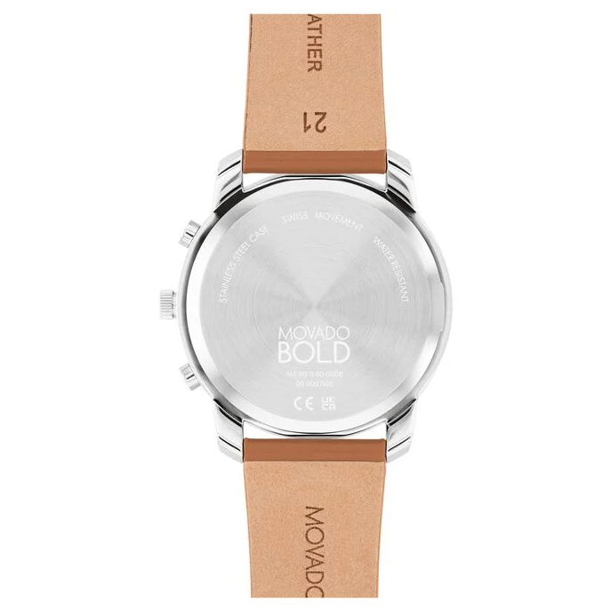 MOVADO MOVADO BOLD 3601028 SILVER CHRONOGRAPH DIAL BROWN LEATHER STRAP MEN'S WATCH