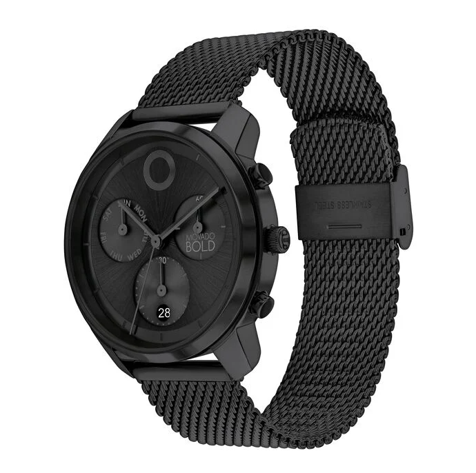 Pre-owned Movado 3601026 Black Chronograph Dial Black Mesh Stainless Bracelet Mens Watch