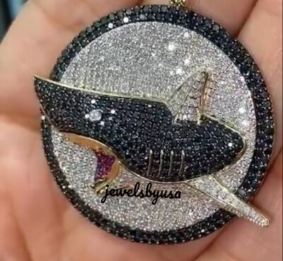 Pre-owned Nsg Style Color Cubic Zirconia Custom 3d Shark Face Men's Pendant 925 Silver In White
