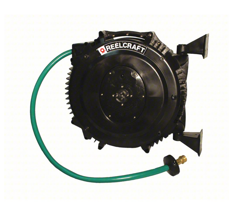 Spring Return Hose Reel: 50 ft (5/8 in I.D.), 3/4 in MGHT x 3/4 in MNH, 125 psi