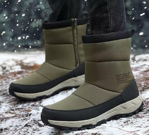Winter Mens High Top Work Ankle Boots Shoes Fur Inside Warm Snow Walking Flats L