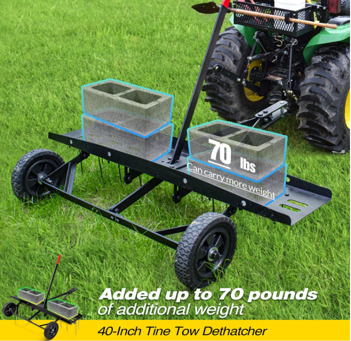 40in Tow Behind Dethatcher with 20 Spring Steel Tines for Outdoor Yard Tools