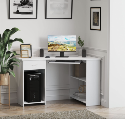 Corner Computer Desk Modern Kids Workstation Storage Shelf Drawer Study PC Table