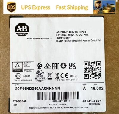 20F11ND040AA0NNNNN AB PowerFlex Air Cooled 753 AC Drive UPS Expedited Shipping