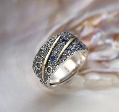 I07 Ring Silber 925 Sternenhimmel Galaxie Stil B Gr. 19 - 21 verstellbar