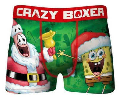 Crazy Boxer Brief Mens Sponge Bob Christmas S M L XL Underwear Squarepants Santa
