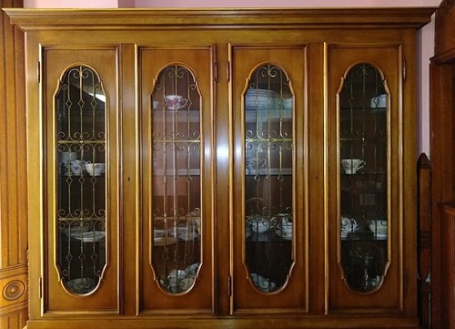Vintage John Widdicomb China Cabinet Dining Room Hutch Ornate Metal Detail