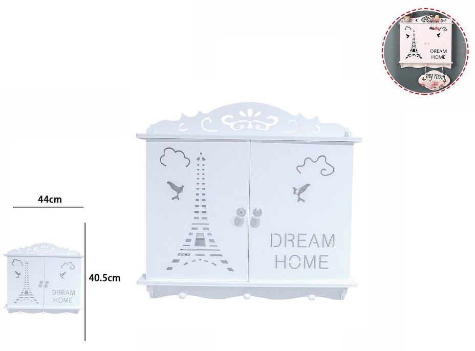 Decorazione Parete In Legno Bianco Portachiavi 3 Appendini Dream Home dfh