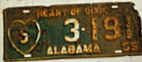 1955 ALABAMA~5(IN THE HEART)  PLATE 3 191 ~LICENSE PLATE~TAG