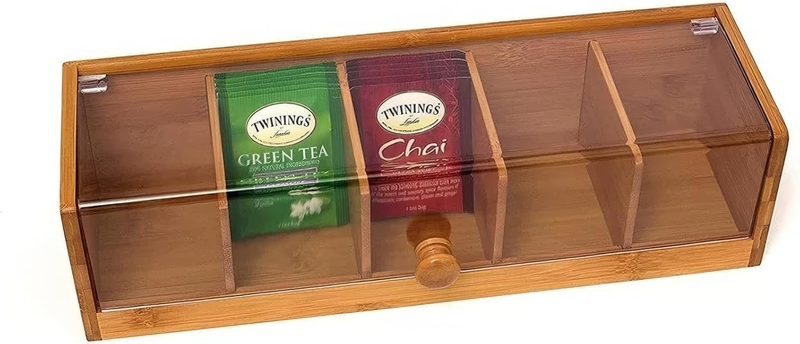 Tea Box-Tea Bag Organizer - Tea Storage Box with 5 Compartments Tea Bag Holder w