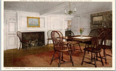 DINING ROOM House of the Seven Gables interior view SALEM, MA - Postcard