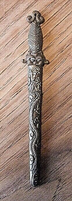 Vintage Chinese Brass & Iron Figural Dragon Sword w/ Sheath Letter Opener