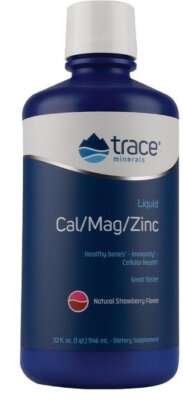 Жидкость Trace Minerals Cal/Mag/Zinc — клубника, 32 унции жидкости